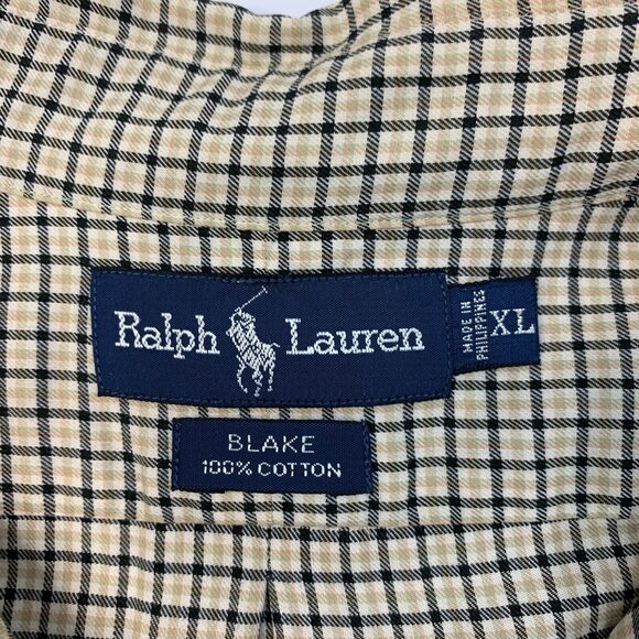 Vintage Ralph Lauren Blake Shirt Mens XL Extra Large Beige Plaid Button Down - Picture 5 of 10